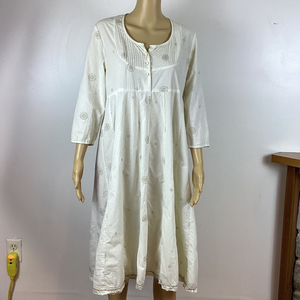 Anokhi Ivory Organic Cotton Midi Dress Women's M